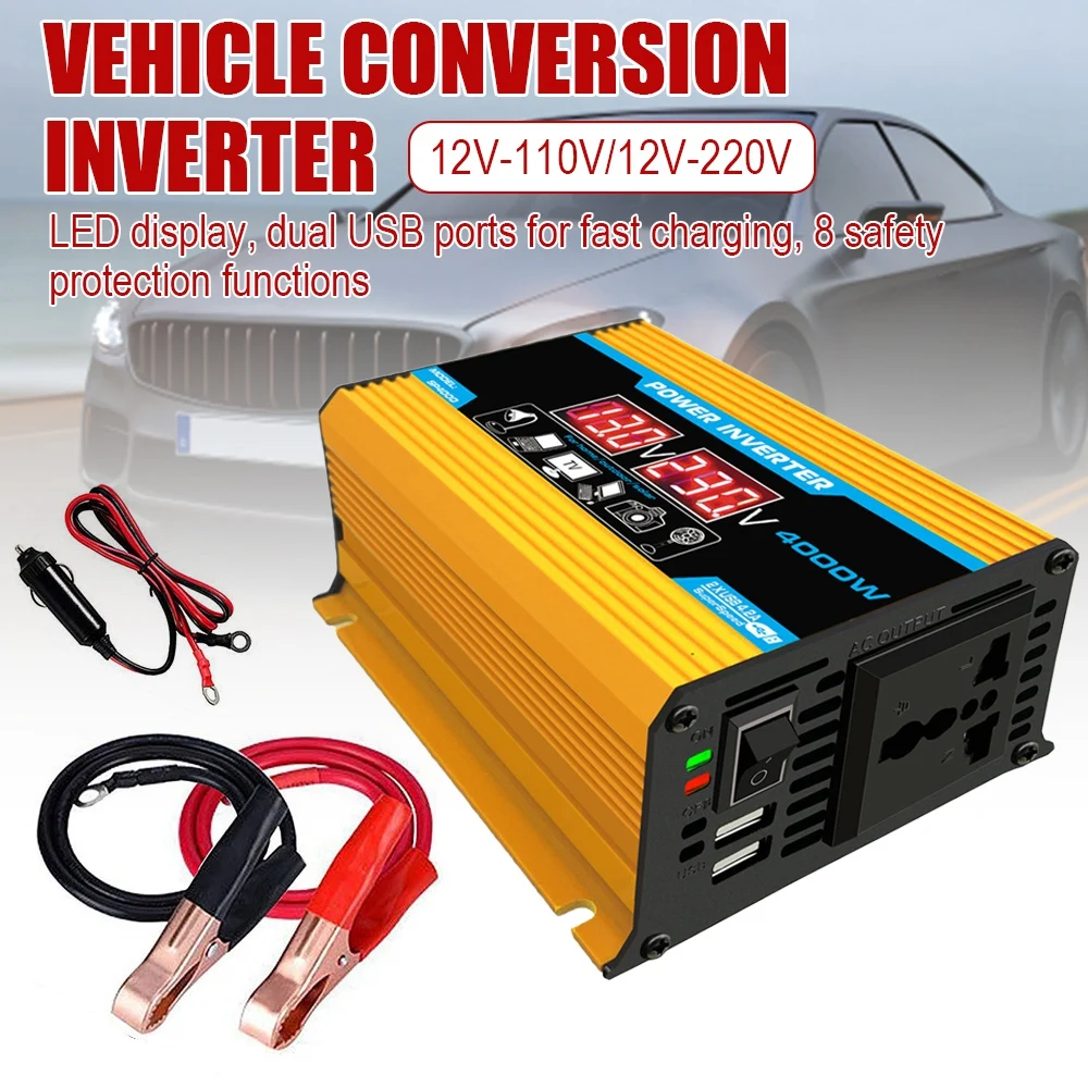 

Car Inverter 4000W Car Power Inverter DC12V to 110V 220V AC Converter Auto Charger Converter Adapter Dual Voltage Display