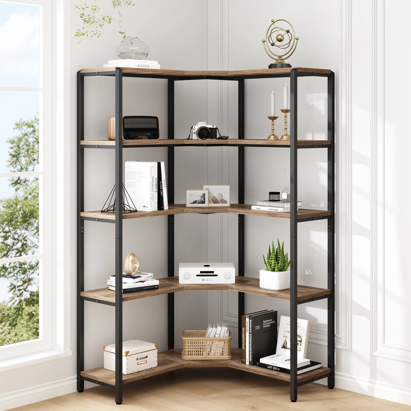 Hot Sales Factory Supplier Wholesale Shelf 5-Tier Corner Bookcase Tall Bookshelf With Storage Corner Bookshelf