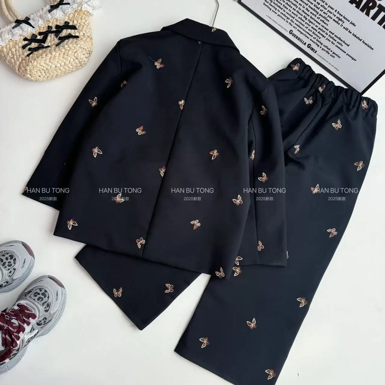 Girls 2025 Spring and Autumn Fashion Temperament Premium Three Piece Set New Western Suit Coat Vest Wide Leg Pants
