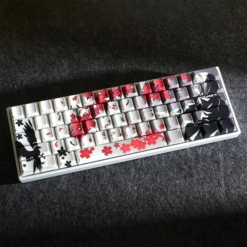 DIY Sakura Raven Keycaps Shine Raven Sakura Japanese Anime Keycaps Pbt Doubleshot Cherry Pc Gamer Creative Keyboards Accessories