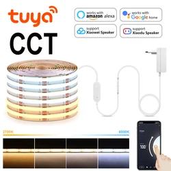 12 W/M wysoki jasny Wifi COB taśmy LED podwójny biały wystrój pokoju taśma diodowa pracy z Alexa Tuya inteligentna lampa 24V fita led