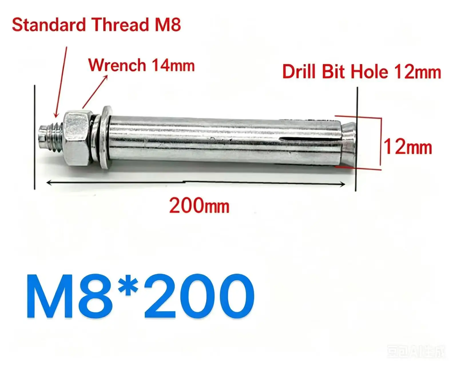 M8*200 Hex Expansion Anchor Bolt, Multiple Package Options, Retail & Wholesale, for Concrete Brick Wall Mounting Fixing