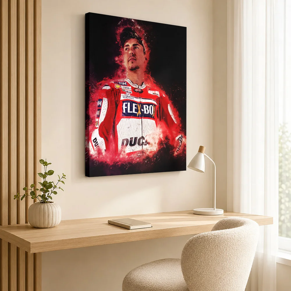 Jorge Lorenzo Red Smoke Tribute Framed Canvas Print Poster Bold Style Wall Art With Customized Photo For Garage Ideal Rider Gift