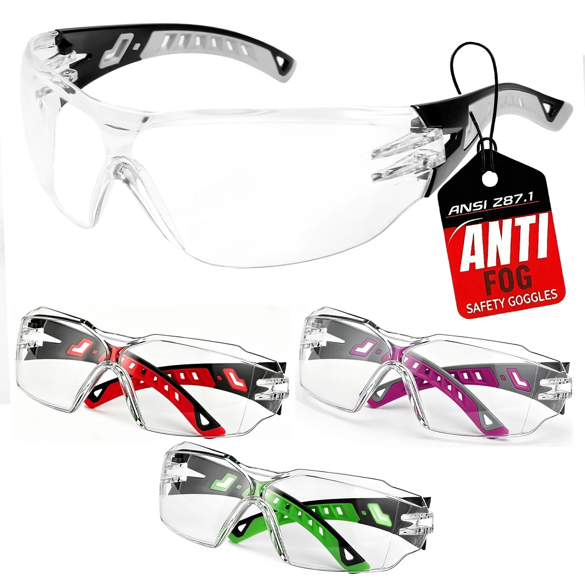 ANSI Z87.1 Rated Safety Glasses Clear Wraparound Lenses Vented Anti Fog Frame Protective Eyewear Work Sport HM11