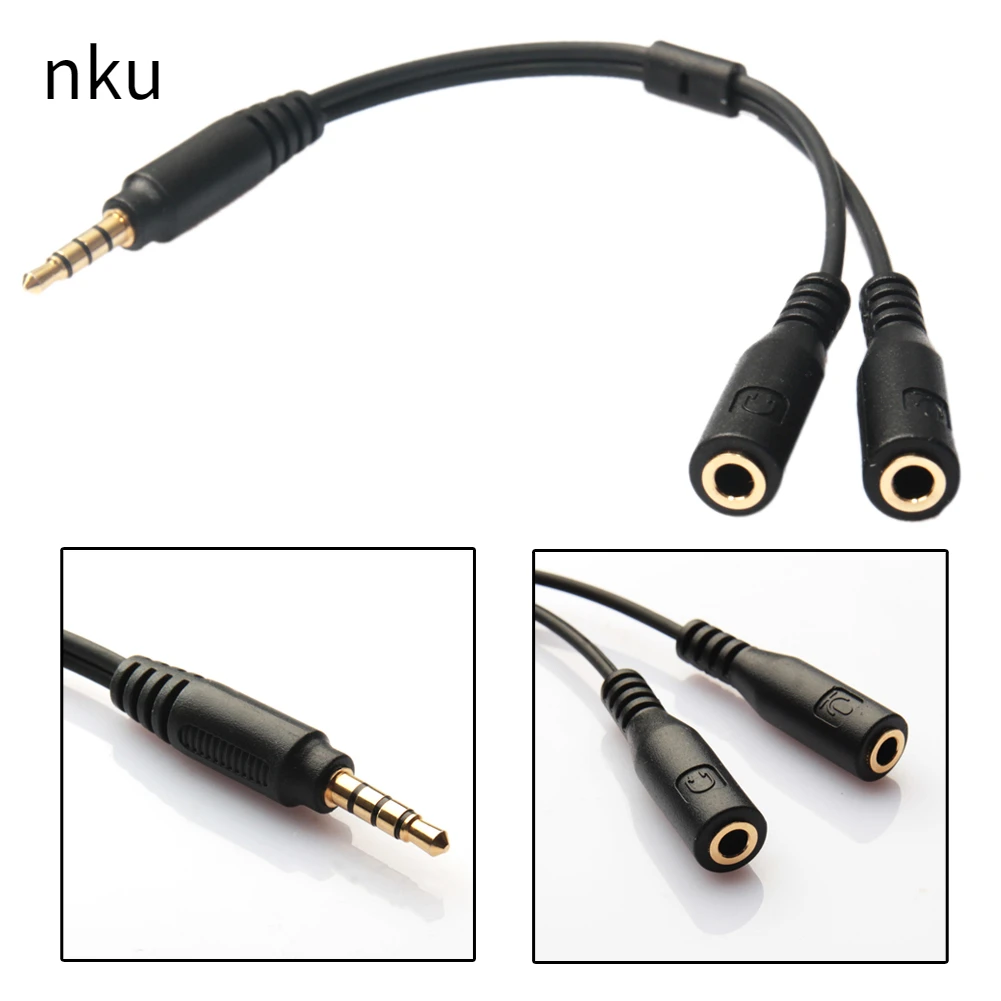 Nku 3.5mm TRRS Jack Male To 3.5mm TRS Female AUX Adapter Mic Headphone Y Splitter Audio Cable for Phone Computer Headset
