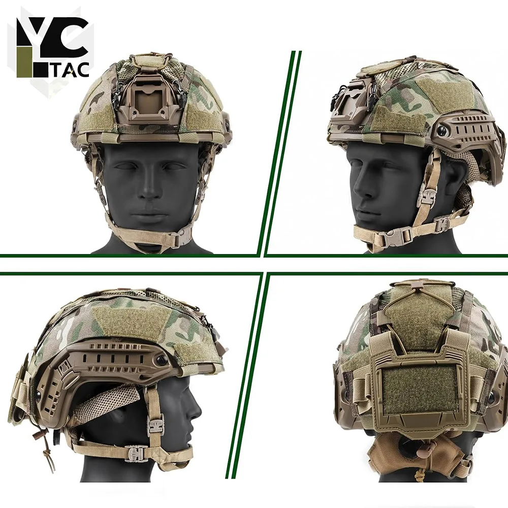 YCTAC Airsoft Tactical Helmet Set Adjustable Bump Protection Helmet with Helmet Cover Battery Pouch CS Game Cosplay Combat Gear