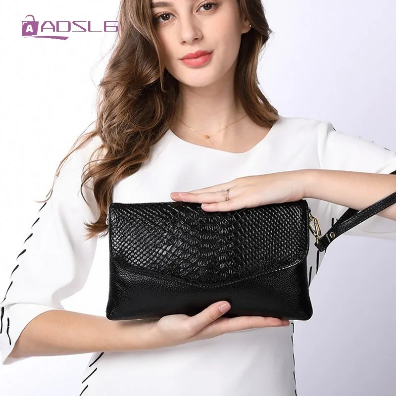 

New Womens Genuine Leather Clutch Crocodile Pattern Shoulder Bags Wallet Popular Compact Portable Purses Crossbody Bags Female