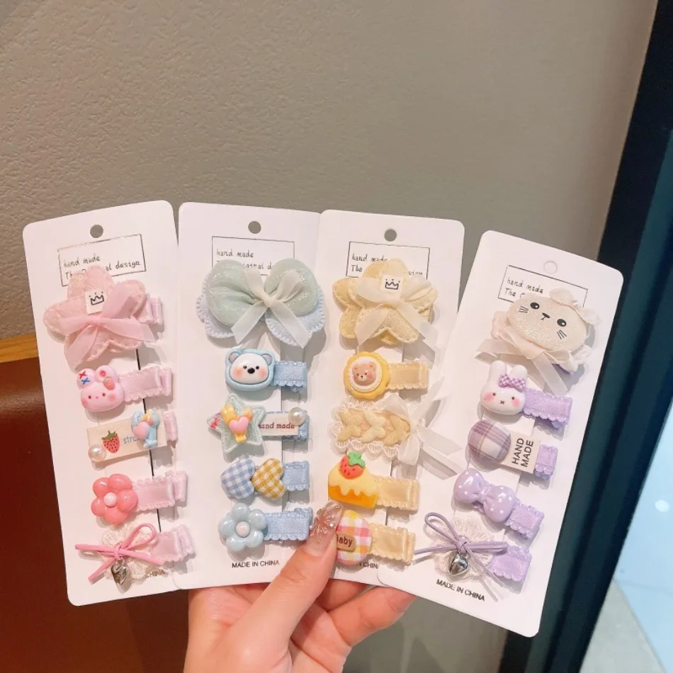 

Заколка-бант с тканевым цветком для девочек, заколка-кролик для челки, детские аксессуары для волос, заколка для непослушных прядей HP01