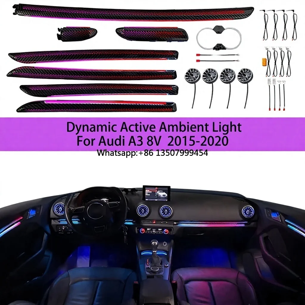 forA3 8V 8Y S3 RS3 2013-2019 LED Atmosphere Lamp with Dashboard Air Vent Illuminated Strip 30-Color