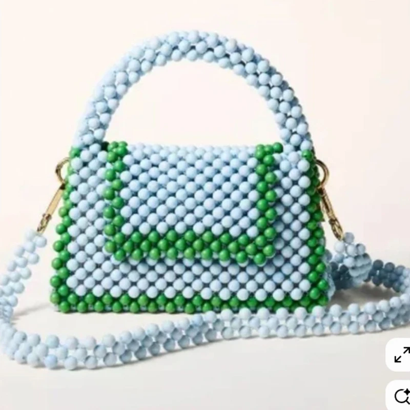 

Acrylic Bead Handmade Flip Women's Small Square Bag Fashionable Versatile Bead Crossbody Bags for Woman Casual Ladies Handbag