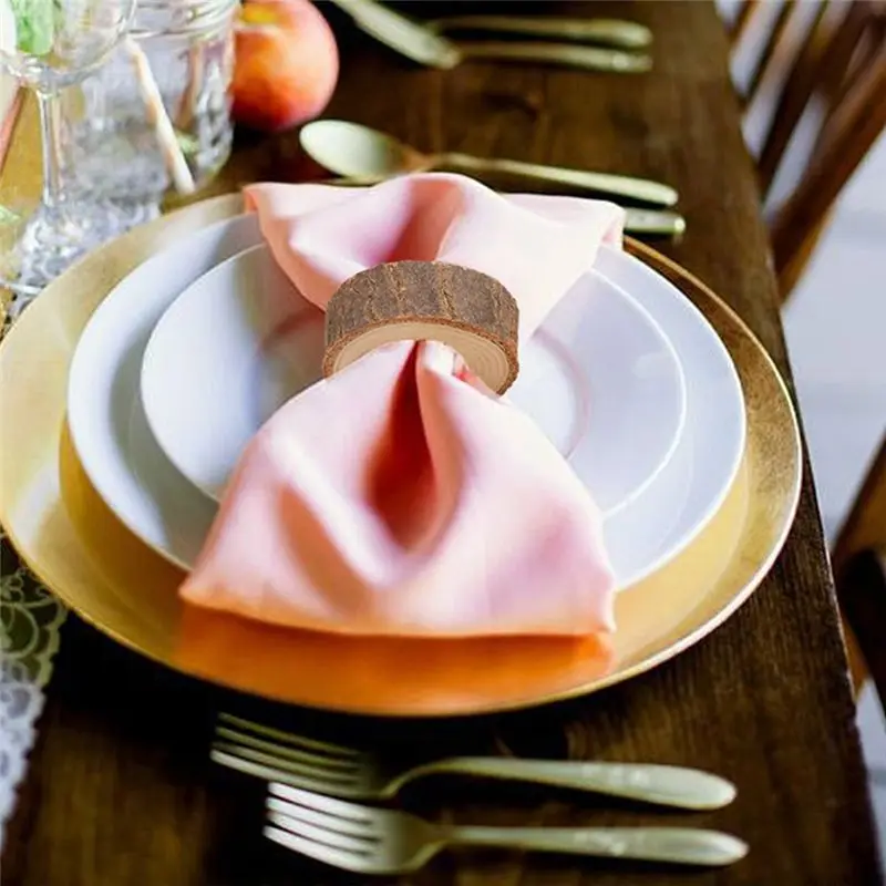 MALL Wooden Napkin Ring Christmas Napkin Ring Frame Table Decoration Bark Stake Decoration Suitable for Wedding Hotel Table