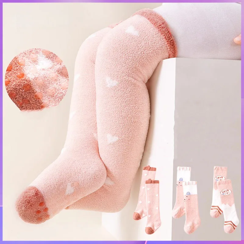 3 pairs of autumn and winter pink cute cartoon love baby long tube sweet and cute thick warm looped socks