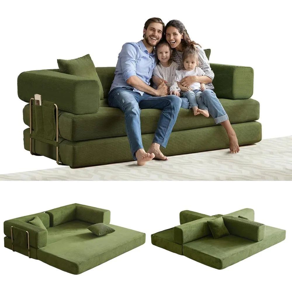 

78.5" Convertible Sleeper Bed Corduroy Couch Bed 4-in-1 DIY Combination Modular Fold Out King Size Sofa Sleeper Floor Sofa Cama