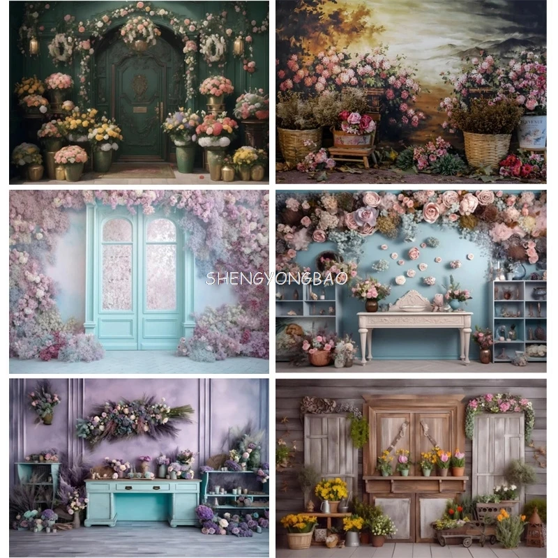 

SHENGYONGBAO Easter Day Digital Photography Backdrops Props Rabbit Flowers Arch Doors Maternity Photo Studio Background FH-02