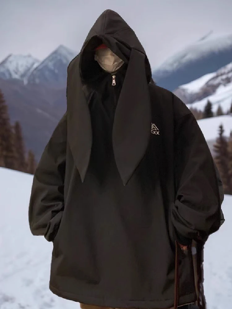 

Waterproof Rabbit Ear Ski Jaet Men's Winter Silver Fur Sweatirt Cold Resistant Coat Youth Casual Warm Polyester Fiber