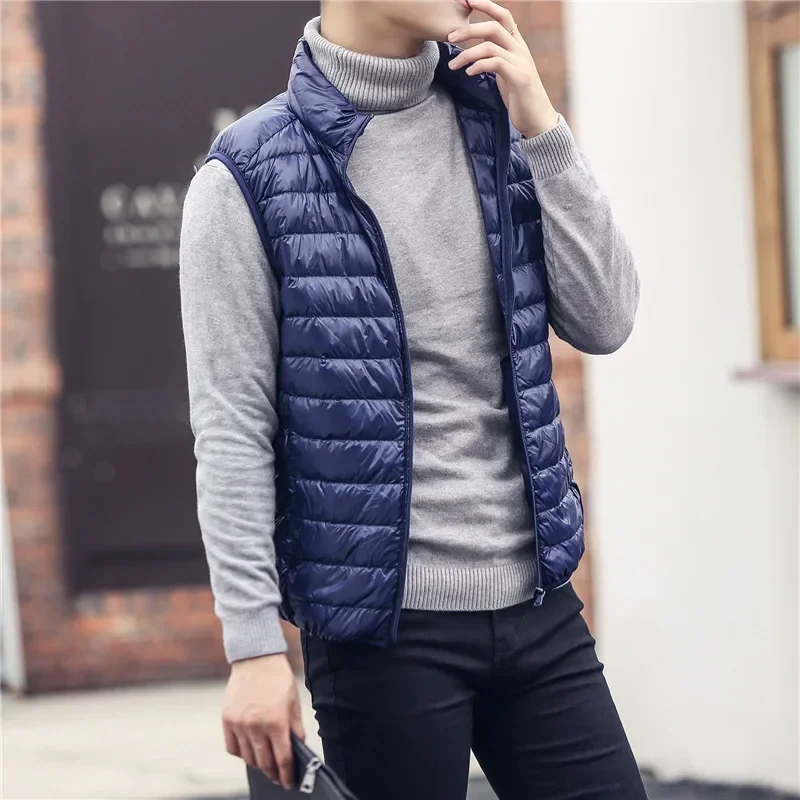 Autumn and Winter Men\'s Portable Duck Down Tank Top Ultra Light Loose Men\'s Standing Neck Windproof Padded Tank Top Vest