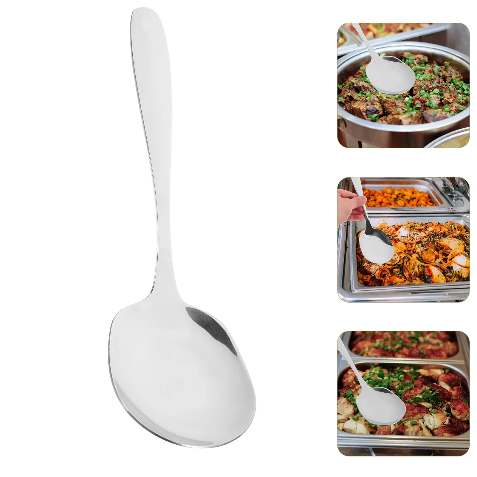 Large Stainless Steel Serving Spoon Thickened Long Handle Soup Ladle Buffet Public Banquet Food Serving Utensil Kitchen Scoop