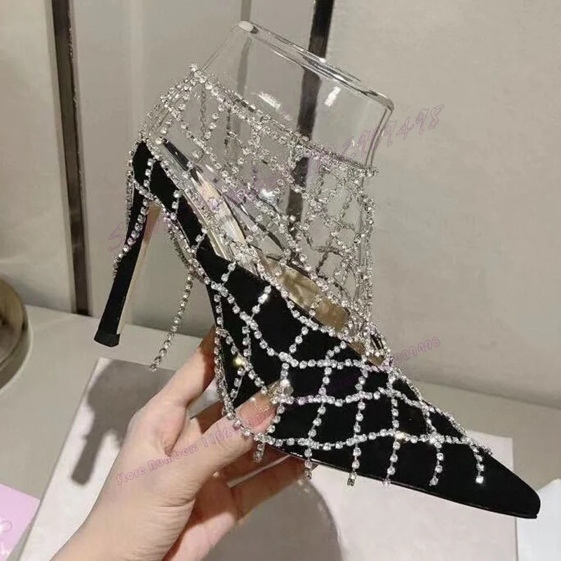 

Crystal Tassel Cut Heels Pumps Pointed Toe Shoes for Women Stilettos High Heels Sexy Lady Party Shoes 2025 Zapatos Para Mujere