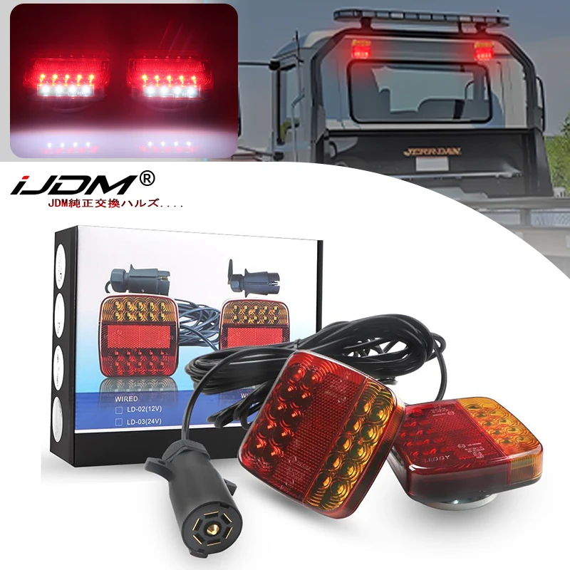 1Set 12V Rear Towing Trailer Taillight LED 10m Cable 7Pin Universal Brake Stop Waterproof License Number Plate Turn Signal Lamp