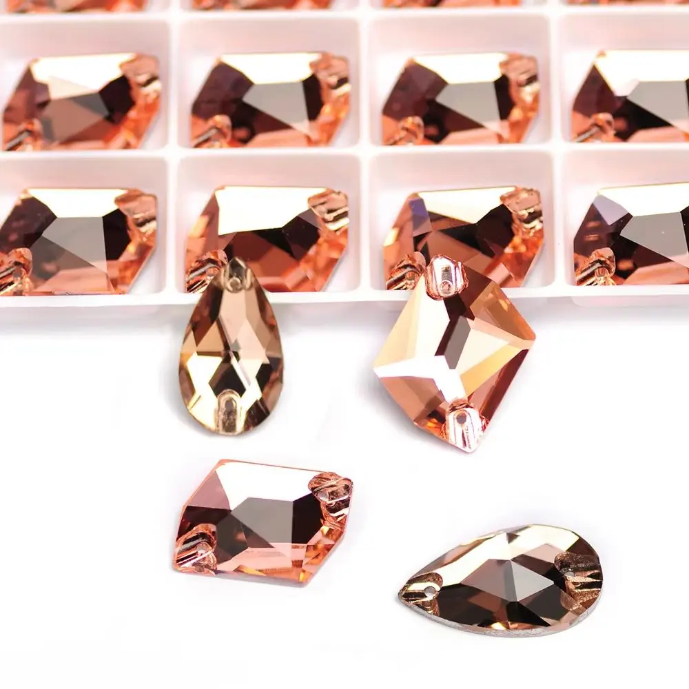 

HISwaro Light Peach Glass Crystal Strass Sew On Rhinestones Flatback Sew On Stone Droplet Sewing Rhinestone For Garment