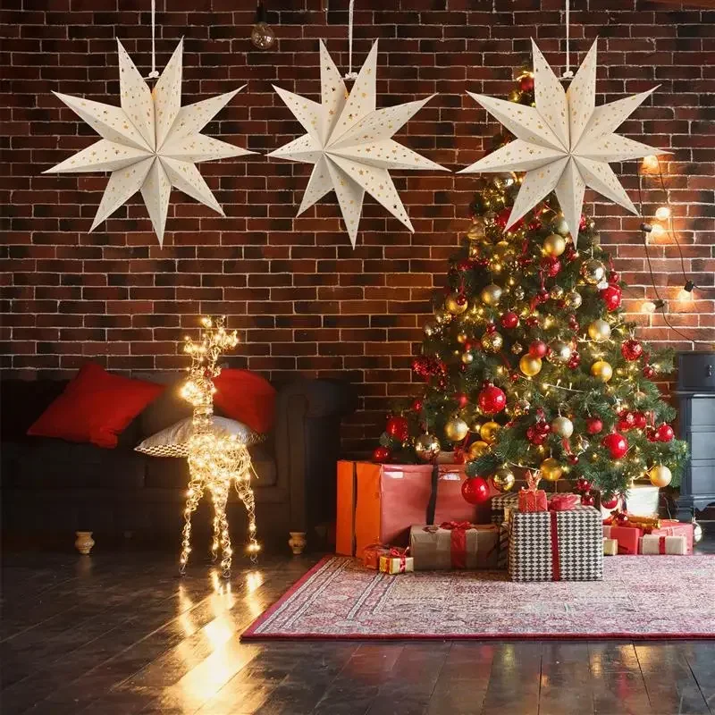 2pcs Christmas Star Lantern Paper Lampshade Covers Hanging Pendants Nine-Cornered Festival Decoration for Venue Lighting