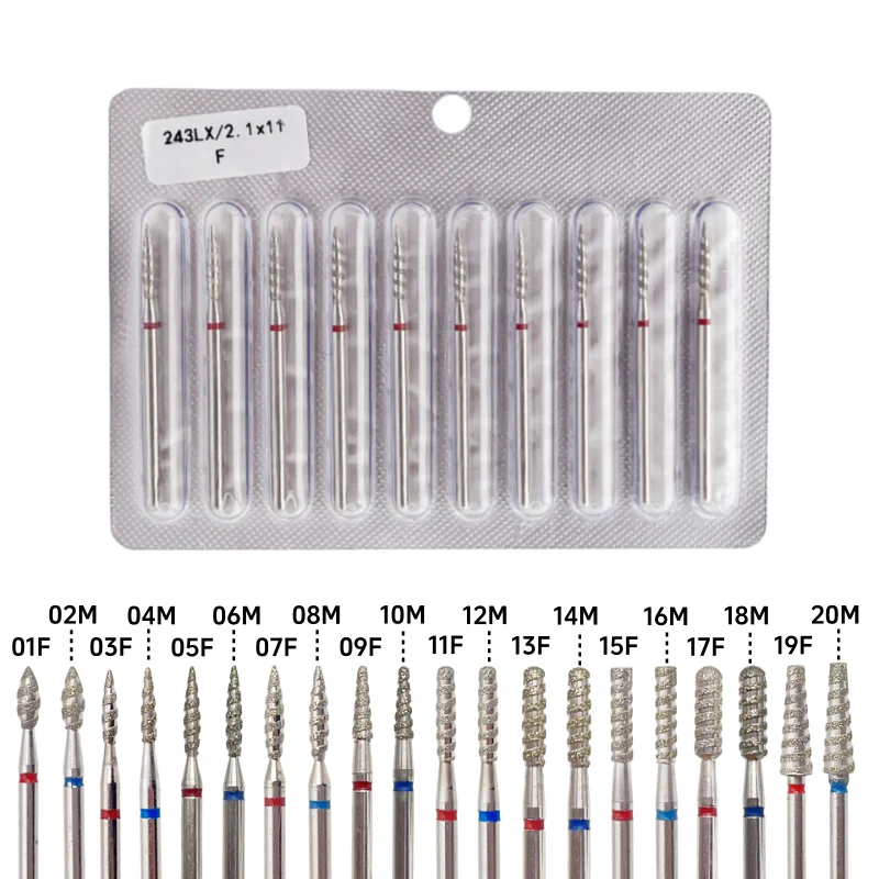 10Pcs Tornado Flame Diamond Nail Drill Bit Fine&Medium Grit Size Manicure Cutters Rotary Burr Drill Accessories Spiral Nail Tool