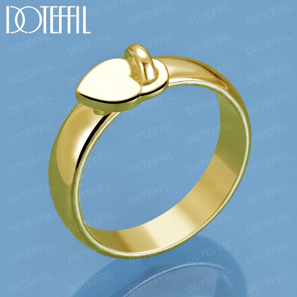 

DOTEFFIL 18K Gold Heart Lock Ring For Woman Man Fashion Wedding Engagement Party Gift Charm Jewelry