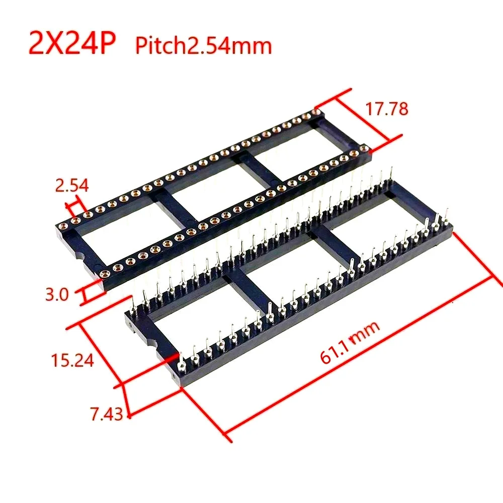 5/50pcs IC Socket 24 28 32 40 48 Pin DIP Machined Pin Socket Row Spacing 15.24mm Round Sleeve inner 0.5 mm Through Holes Tin