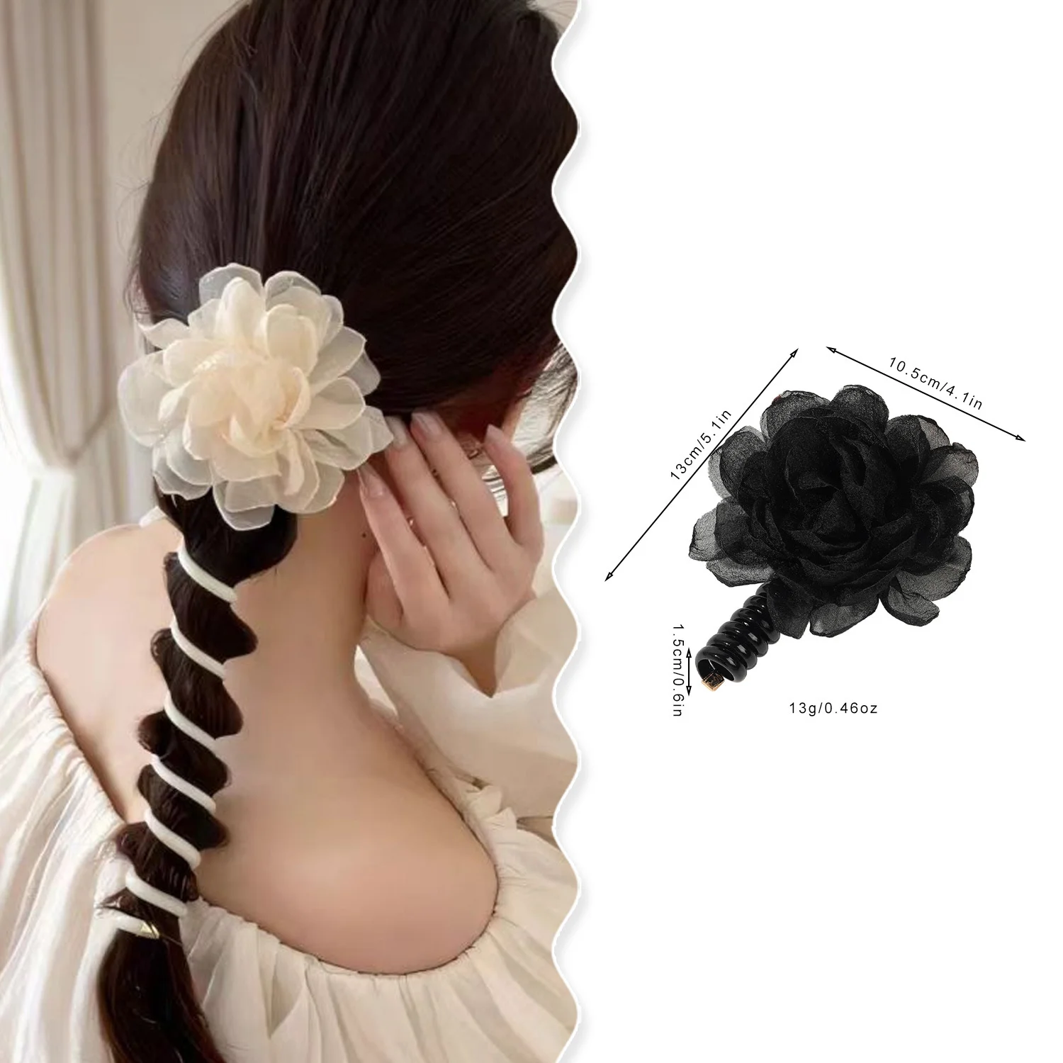 

Chiffon Flower Telephone Wire Line High Elastic Rubber Braided Elegant Hair Rope Tie for Women Wedding Hairband Hair Accessories