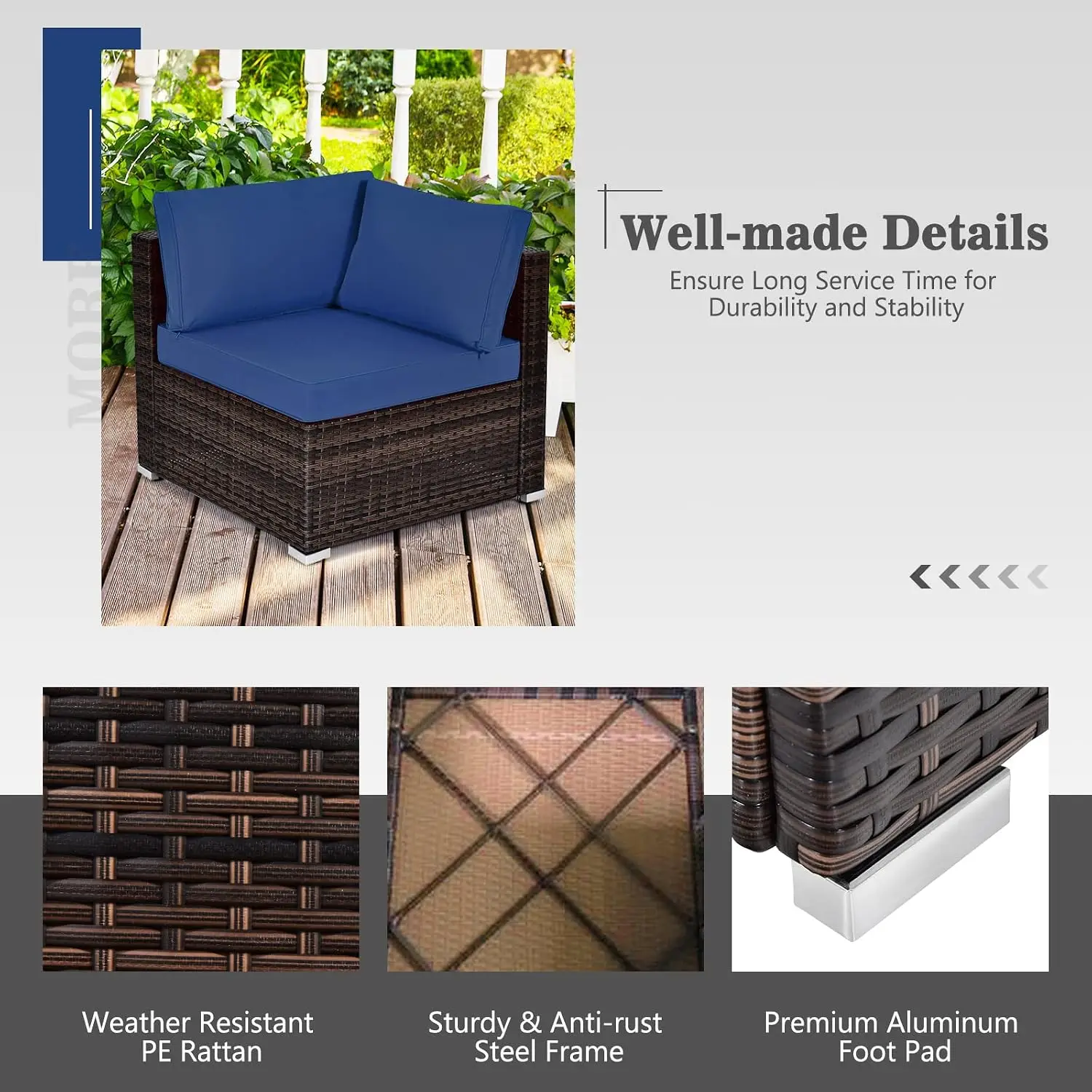 7 Piece Outdoor Rattan Patio Furniture Set w/Propane Fire Pit Table, 50000 BTU Heat Output, Protective Cover, Navy, Customized