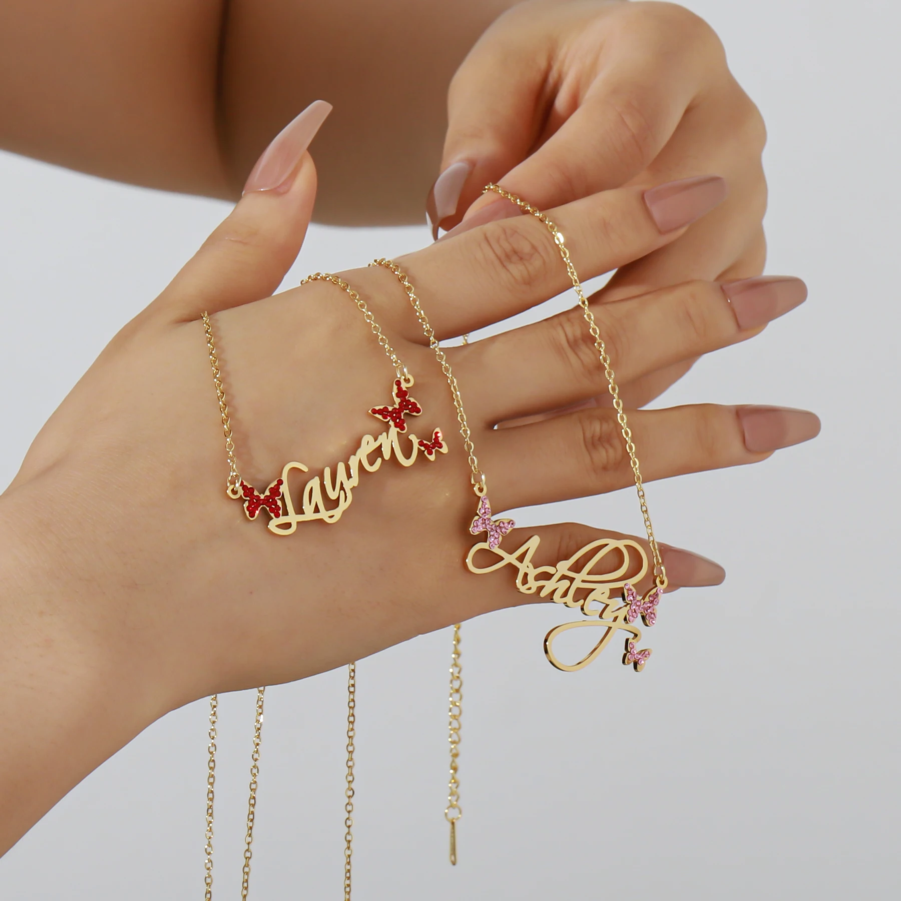 Custom Name Butterfly Necklace Personalized Stainless Steel Butterfly Rhinestone With Colorful Zircon Necklace For Women Jewelry