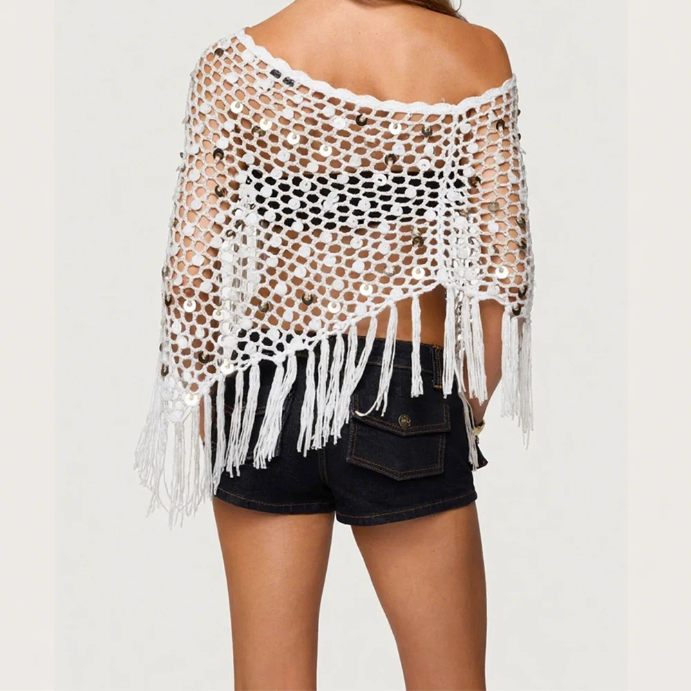 النساء y2k خمر المعطف الشفاف القمم انظر من خلال متماسكة الكروشيه تتغاضى شبكة Batwing كم فضفاض سترة التستر بحر