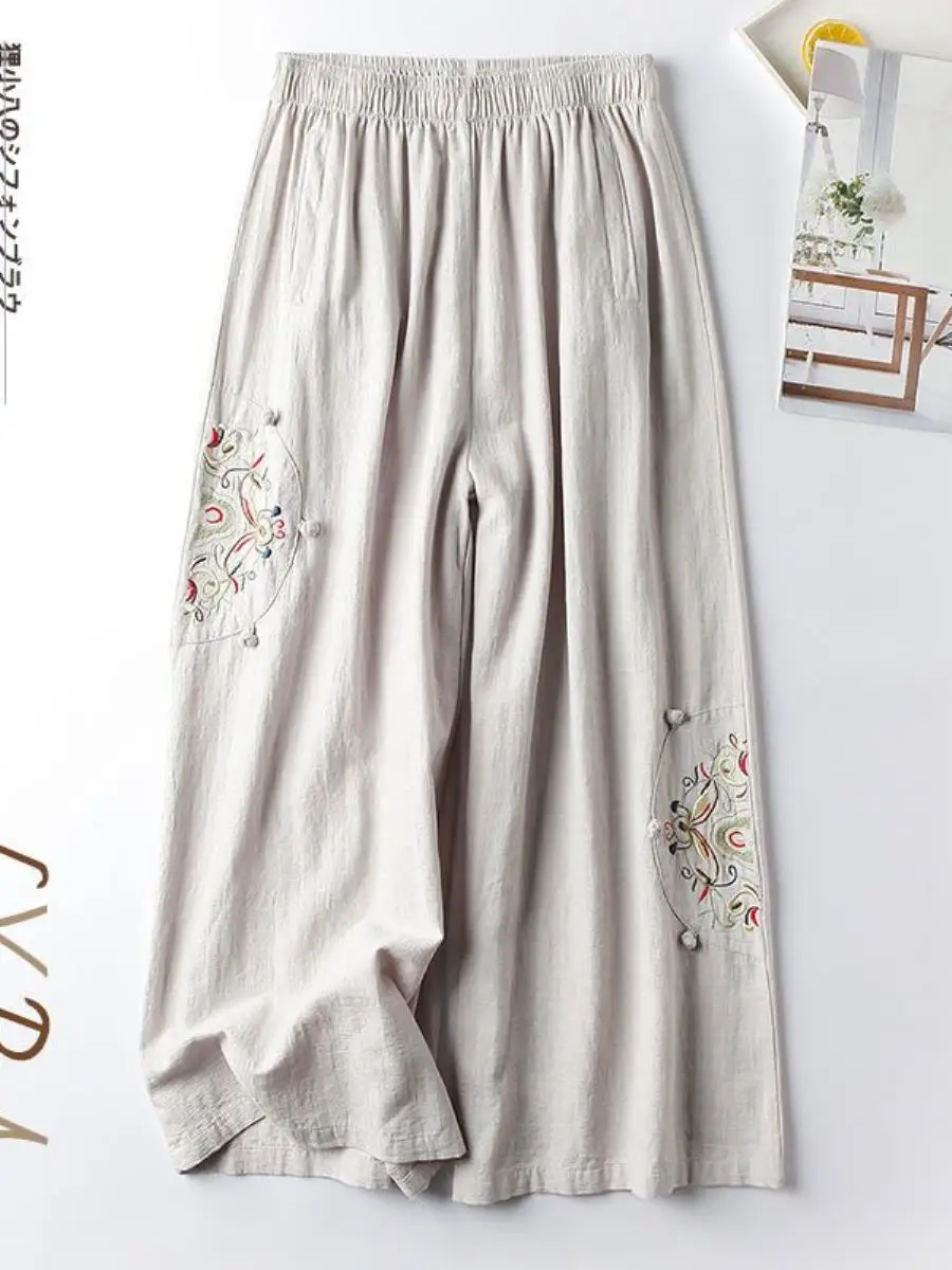 calcas-casuais-femininas-de-algodao-e-linho-finas-primavera-verao-com-bordado-Etnico-retro-perna-larga-versateis-efeito