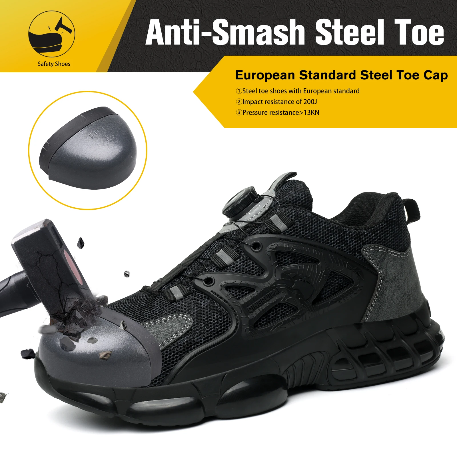 Lace-free, anti-smash, anti-puncture and breathable safety shoes