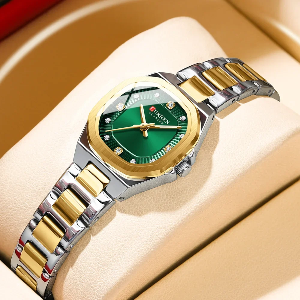 

CURREN 9104 Luxury Sparkling Square Elegance Dial Watch for Women Lightweight Quartz Wristwatches with Stainless Steel Band