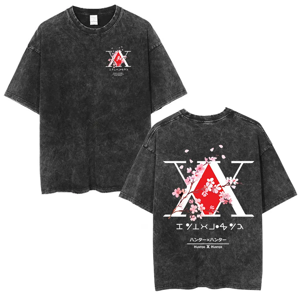 

Vintage Washed Anime Picture Print T-shirt Spider Phantom Troupe Hisoka Chrollo Short Sleeve T-shirt Men and Women Summer