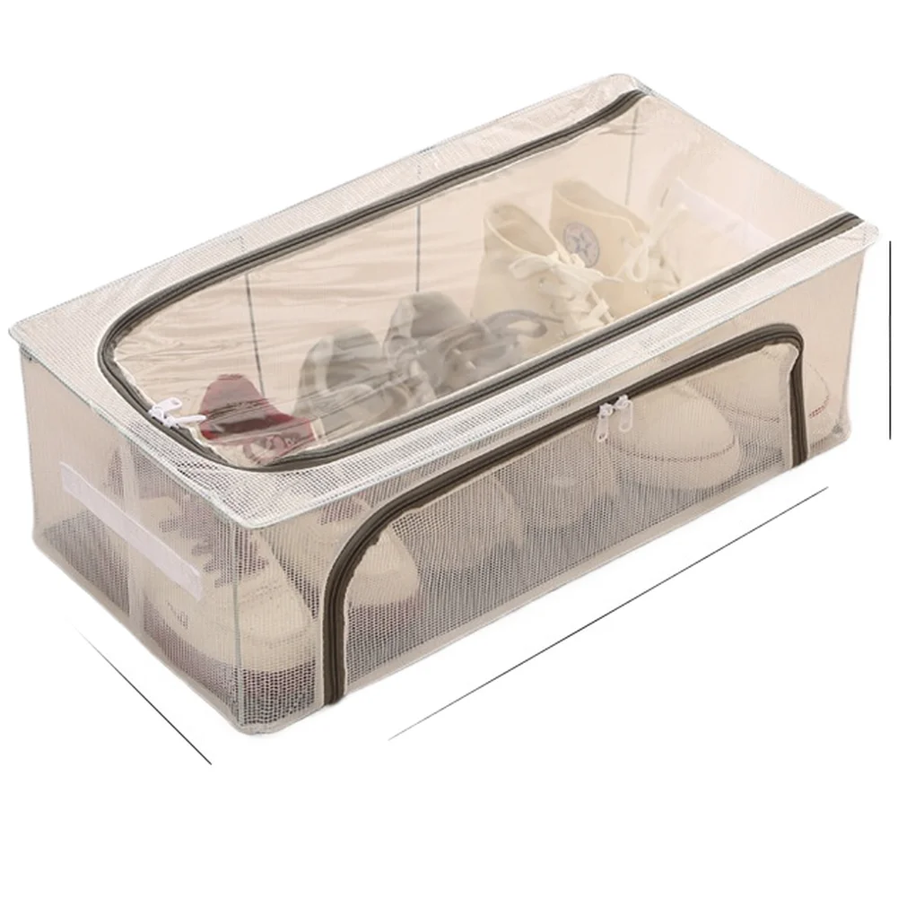 Transparent Foldable PVC Shoe Box with Steel Frame for Under Bed Storage Organizer for Shoes Clothing Accessories Space Saving
