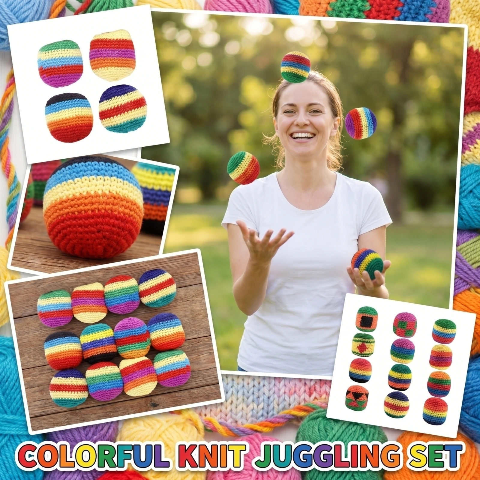 12PCS Colorful Juggling Balls Rainbow Crochet Bean Bag Soft Stress Relief Toy for Hand Coordination Training and Outdoor Games