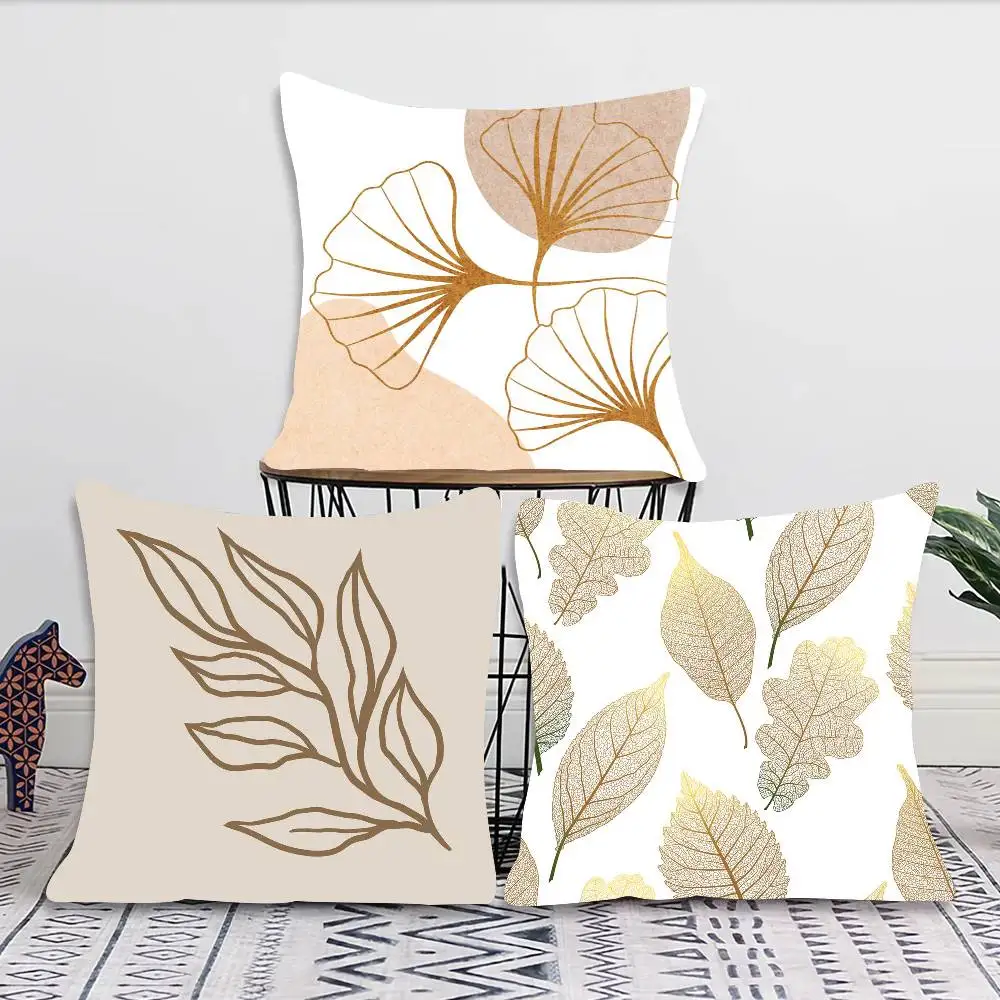 Gold Leaf Ginkgo Leaves Pillow Case Fashion Square Pillowcase Bedroom Sofa Room Ins Decoration Leisure