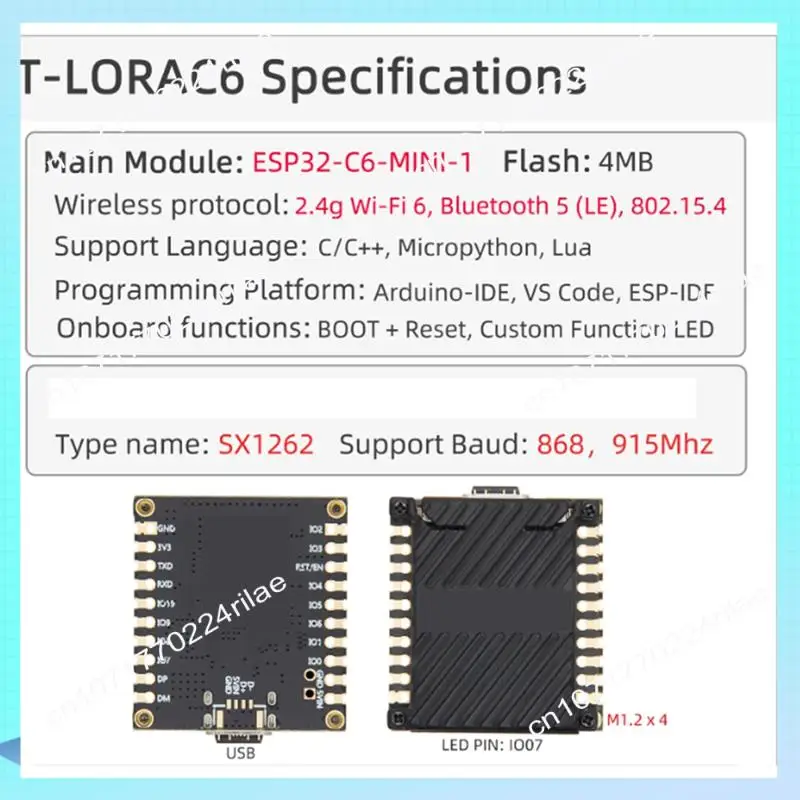 

A17Z T-Lorac6 Основный ESP32-C6 Модуль Lora SX1262 Lorawan Плата разработки низкой мощности дальнего действия Отверстия для штампов Печатная плата