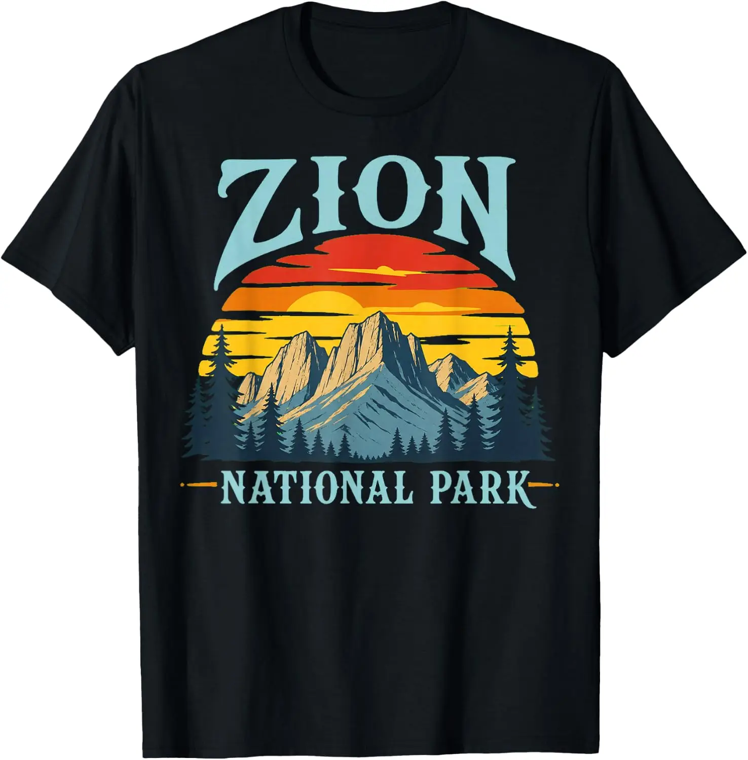 Zion Mountain Range Sunset Illustration T-Shirt Tee – Soft, & 100% Cotton Trendy Y2K Short-Sleeve Tee-Soft, Quick-Drying,