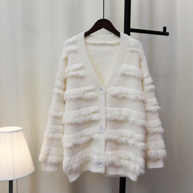 

High Quality Korean Chic V-Neck Knitted Cardigan Sweater For Women Casual Basic Long Sleeve Cardigans Fall Vintage Knitwear Tops
