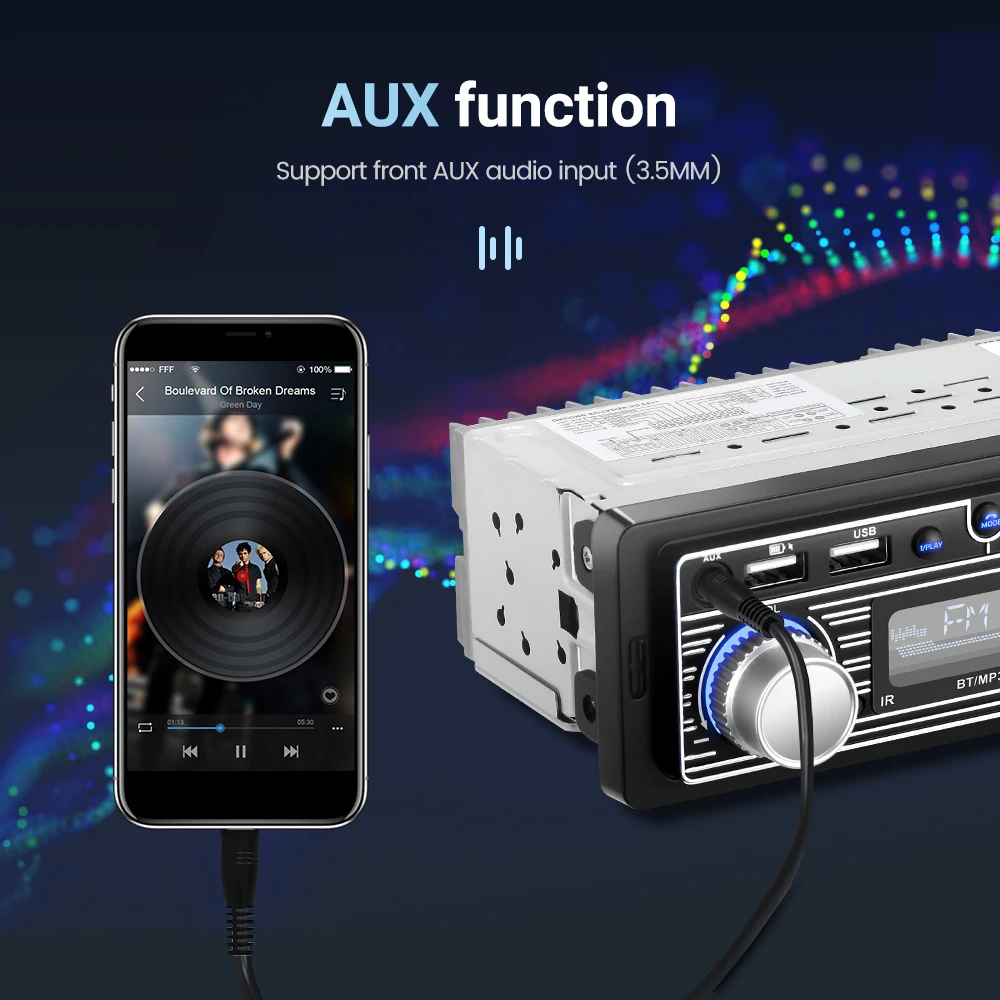 Universal Car Radio 1 Din Bluetooth Autoradio Stereo 12V MP3 Multimedia Player FM Receiver FM/USB/BT with In Dash AUX Input