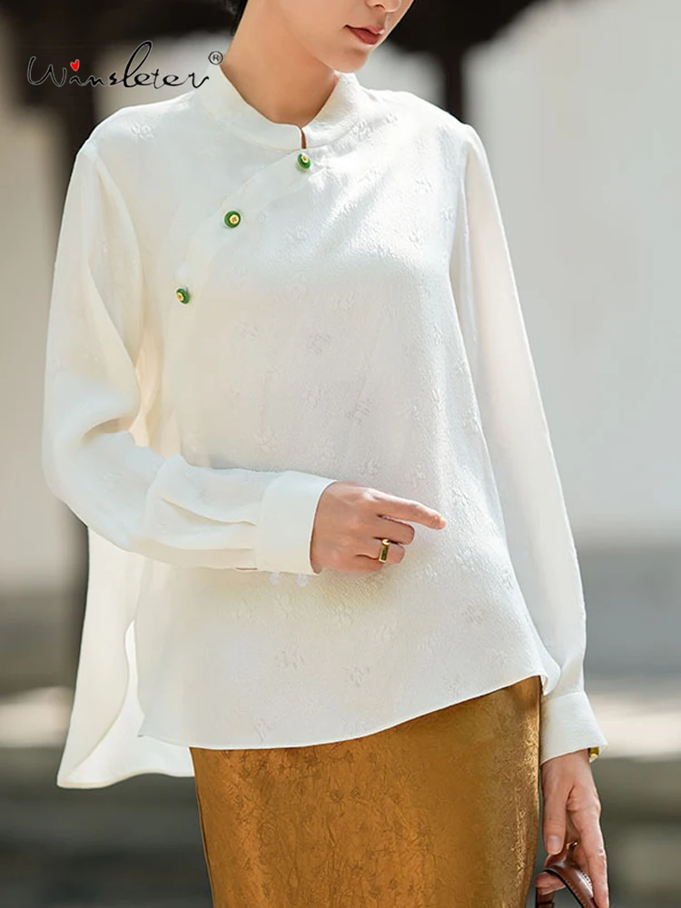 

Элегантная блузка Winsleter-19MM из 100% натурального шелка креп-гуанле, с длинным рукавом, универсальная свободная женская блузка, весна 2026, T63807CC