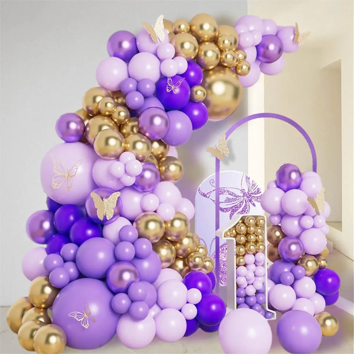 110Pcs Purple Ballon Garland Arch Kit Metallic Gold Purple Latex Balloon Wedding Birthday Party Baby Shower Bridal Decoration