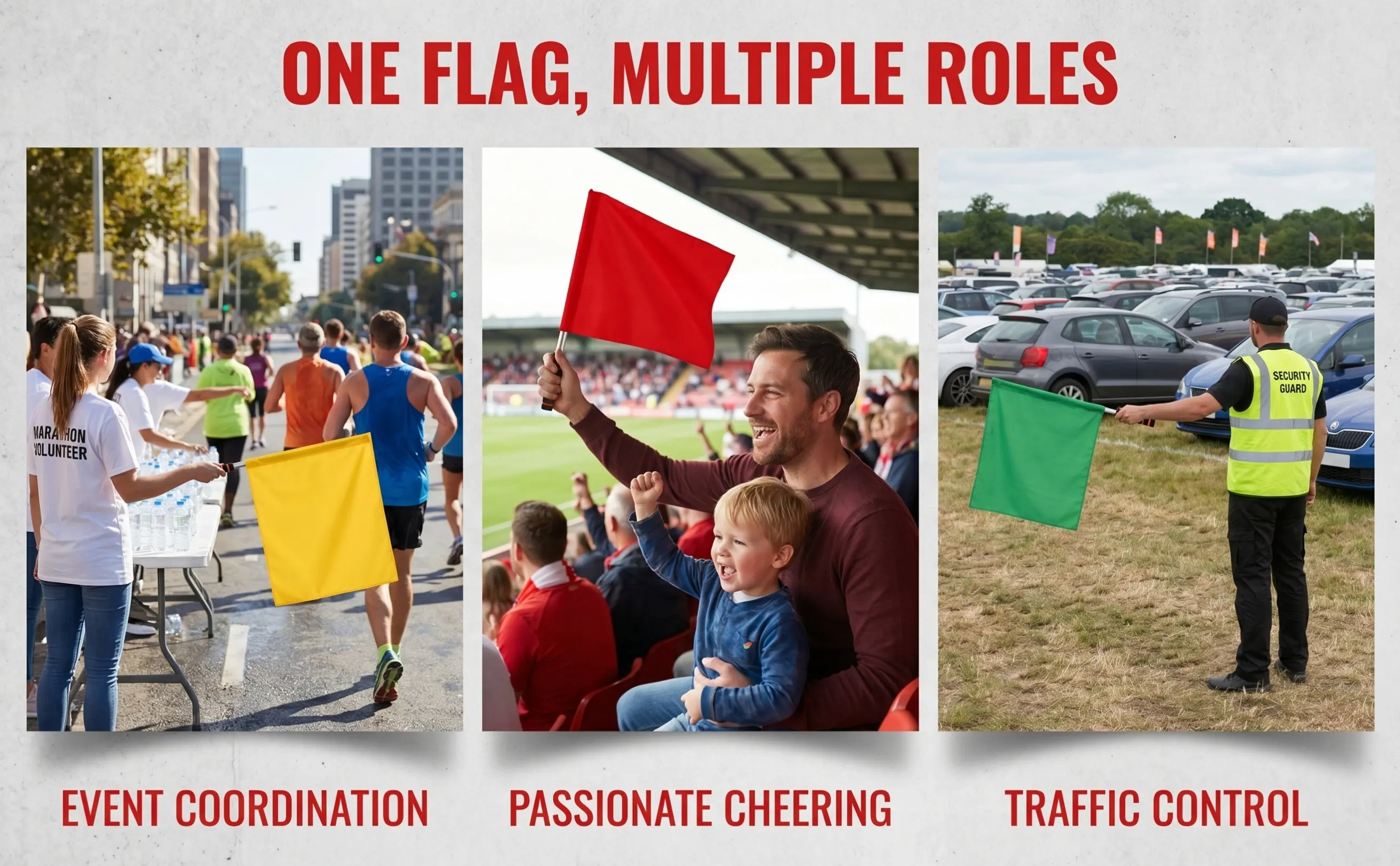3Pcs Strong Constructed Commanding Referee Flags for Birthday Theme Parties Racing Activities Fan Cheering Signal Flag Set