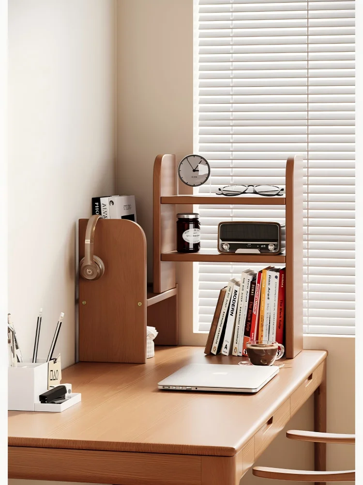 Tabletop Solid Wood Bookshelf, Multi-Layer Standing Storage Rack, Bedroom Desktop Picture Book Display Cabinet