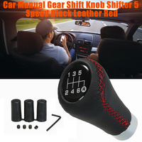 Car Manual Gear Shift Knob Shifter Black Leather Black Stitch 6 Speed Universal