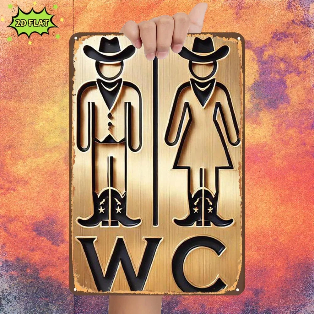 Vintage Western Cowboy WC Sign Aluminum Wall Art 8x12in Waterproof Durable Decor for Home Room Bar Door Garage