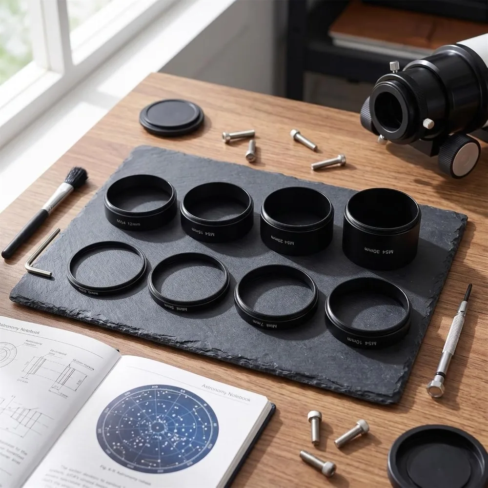 8pcs M54x0.75 Thread Telescope Extension Tube Alloy Black Astronomical Accessory Kit Lens Adapter Ring Astronomical Telescope